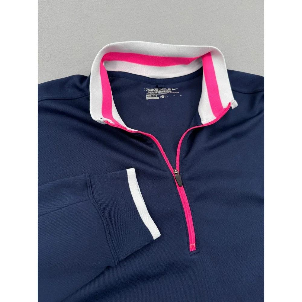 Nike Golf Tour Performance Mens L Navy/Pink Dri-FIT Quarter 1/4 Zip Pullover